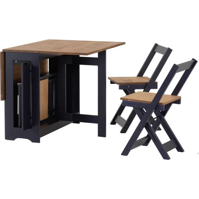 Navy and Pine Drop Leaf Table Set with 4 Chairs - Seats 4 - Santos
