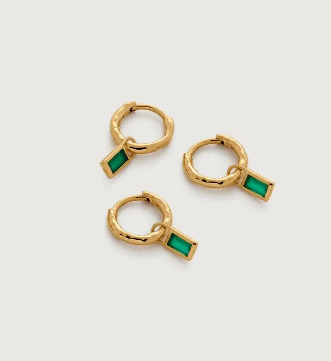 Siren Muse Green Onyx Baguette Mini Huggie Ear Stack