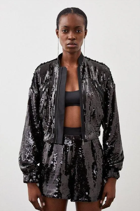 Sequin Woven Bomber Jacket