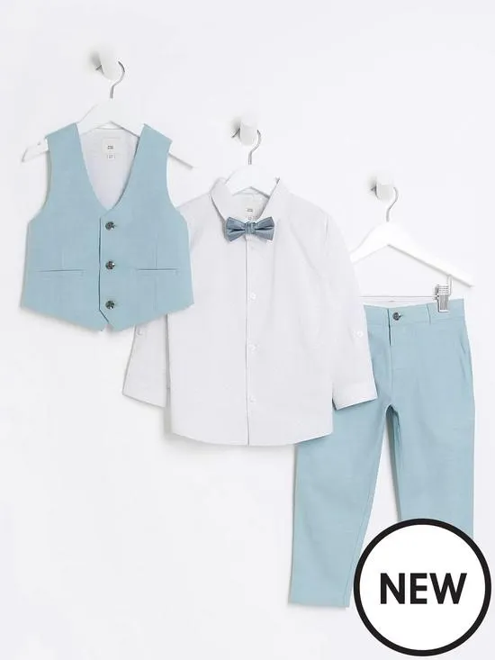River Island Mini Mini Boy Tailored 4 Piece Suit Set - Blue