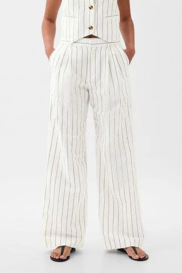 High Waisted Linen Cotton Blend Trousers