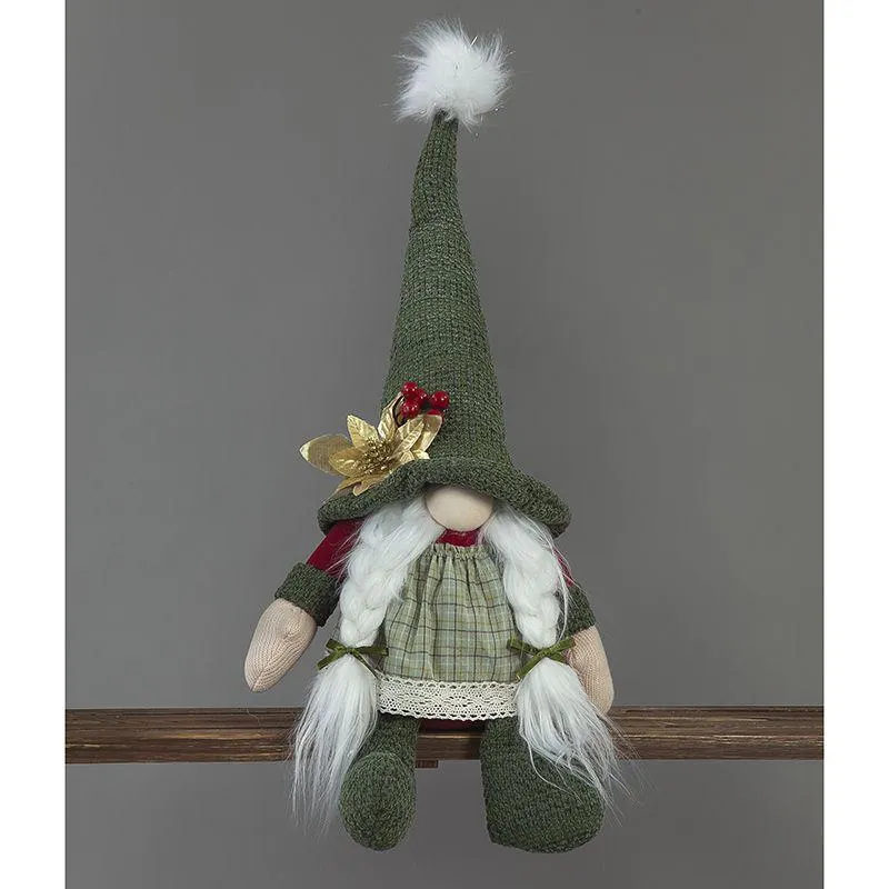 52cm Plush Green and Red Sitting Gonk Girl with Flower on Hat