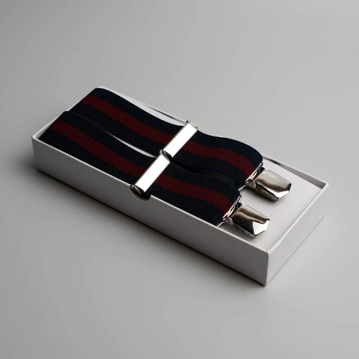 Striped suspenders blue and burgundy