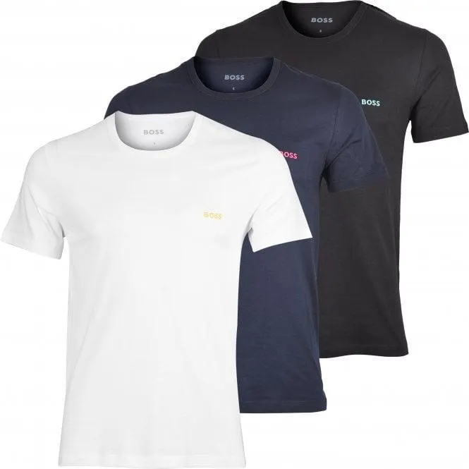 BOSS 3-Pack Contrast Logo Crew-Neck T-Shirts, Navy/White/Black