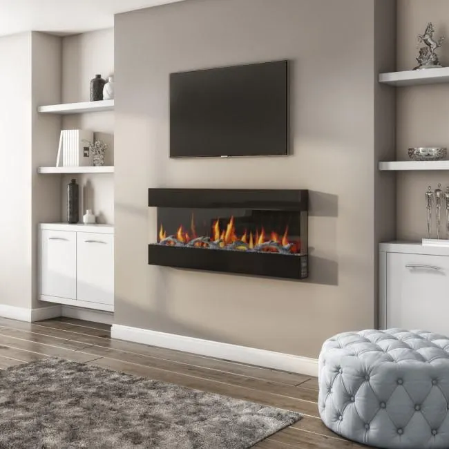 GRADE A1 - 50 Inch Black Built In Electric Fire - Amberglo