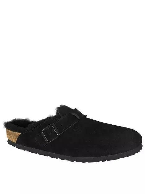 Boston Suede Shearling Clogs - Black