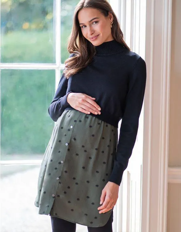 Khaki Polka Dot Maternity & Nursing Dress