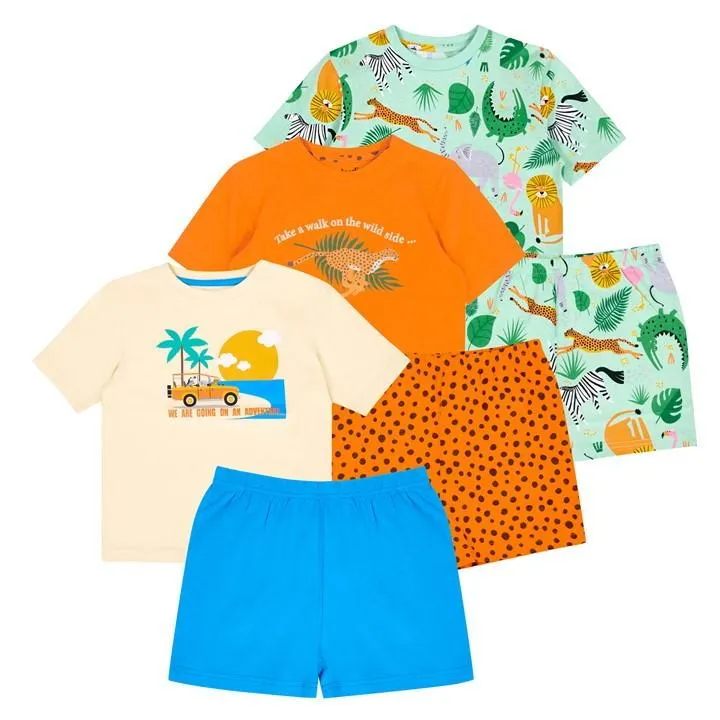 Younger Boys 3 Pack Safari Shortie Pyjamas