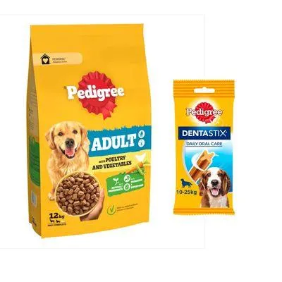 12kg Pedigree Dry Dog Food + Daily Oral Care Dog Treats - Special Bundle! *