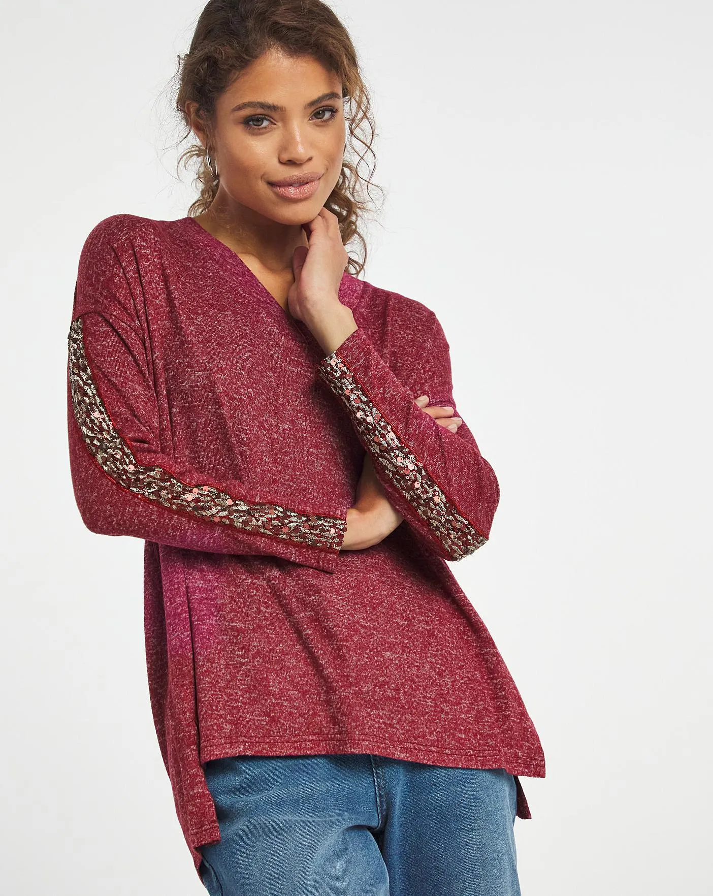 Sequin Trim Knit Look Tunic