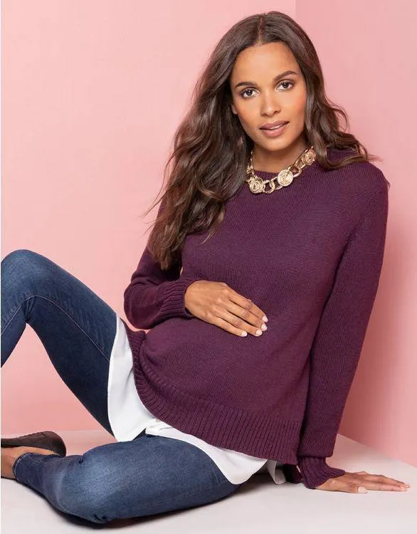 Burgundy Mock Shirt Maternity & Nursing Jumper