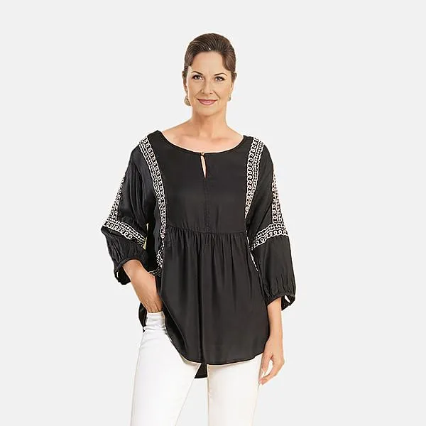 TAMSY Embroidered Top - Black