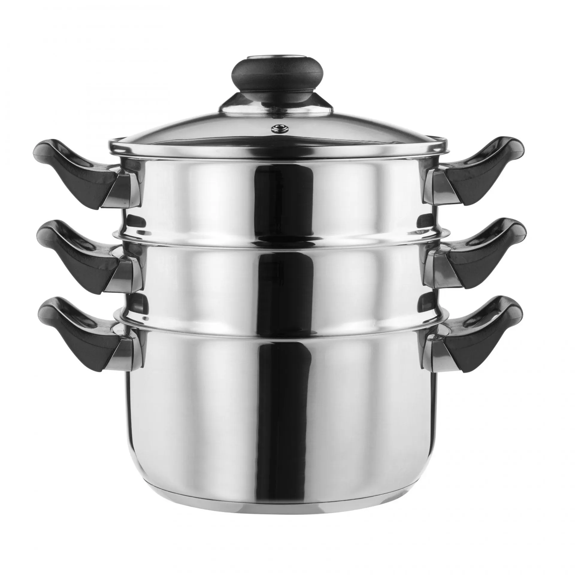Lewis's Stainless Steel 3 Tier 18cm Steamer Pan with Glass Lid - Silver