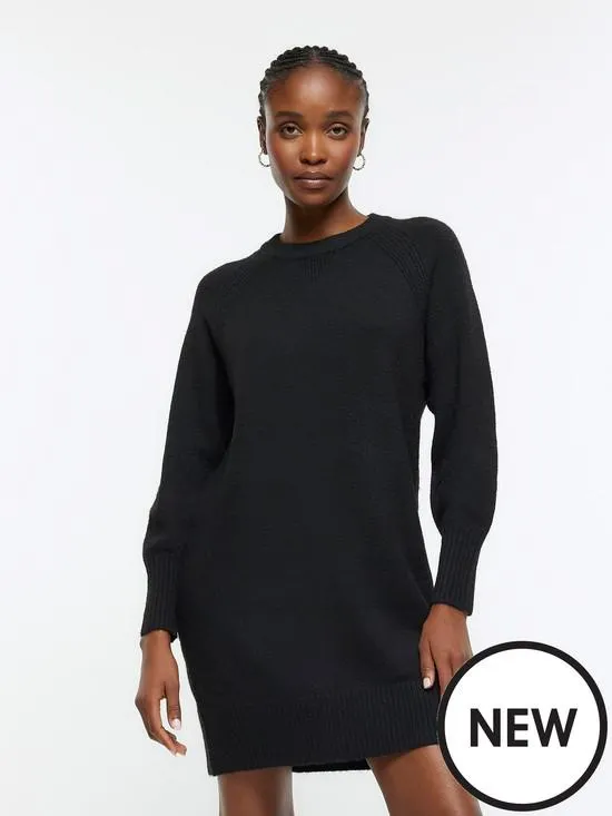 Cosy Knit Jumper Dress - Black