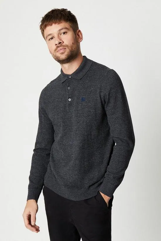 Cotton Rich Embroidered Long Sleeve Knitted Polo