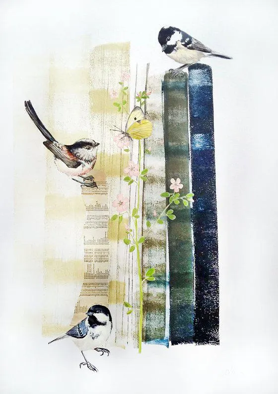 Hello ( Butterfly and birds mixed media painting ) (2023)