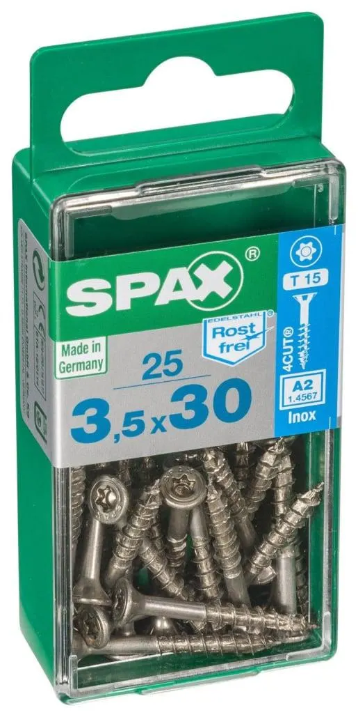 Spax Tx Countersunk Stainless Steel Screws - 3.5 X 30mm Pack Of 25