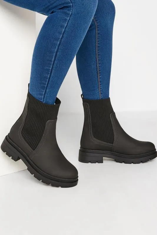 LIMITED COLLECTION Black Sock Chelsea Boots In Wide E Fit & Extra Wide EEE Fit