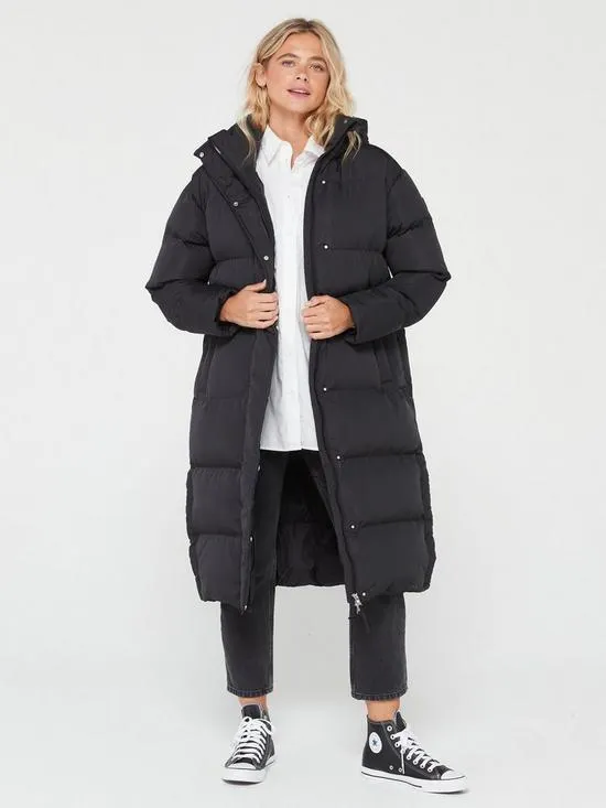 Hooded Longline Puffer Coat - Black