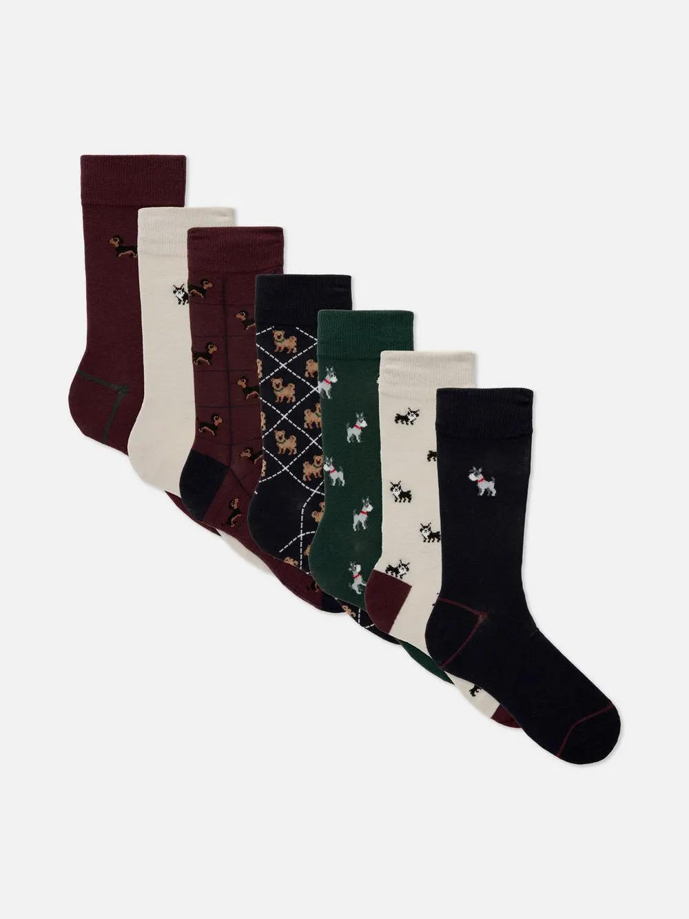 Pack 7 pares meias cano médio estampadas