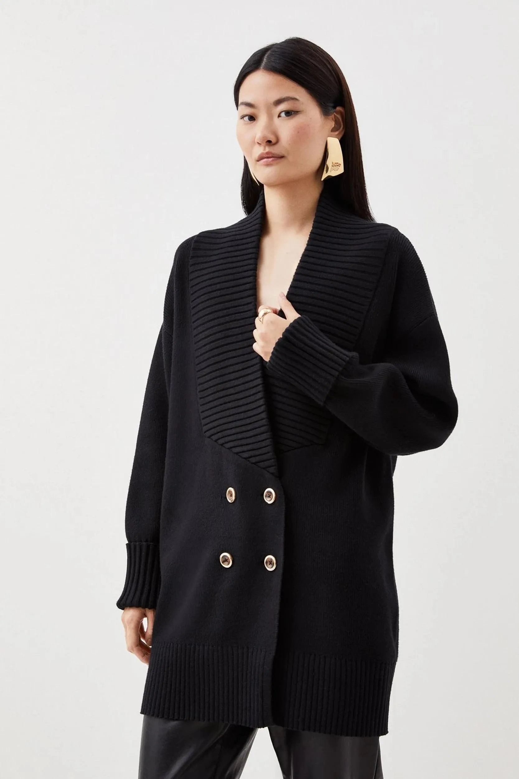 Viscose Blend Knit Double Breasted Chunky Coatigan