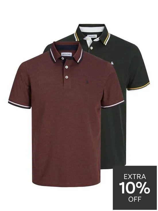 Jack & Jones 2pk Short Sleeve Tipped Polo Shirts - Multi