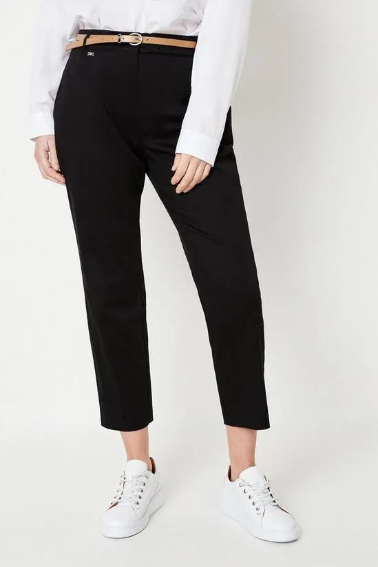 Petite Stretch Cigarette Belted Trousers