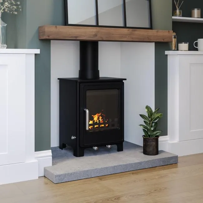 Black Cast Iron Freestanding 5Kw Multi Fuel Log Burner - 15 inch - Amberglo