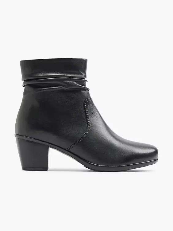 Black Leather Heeled Ankle Boot