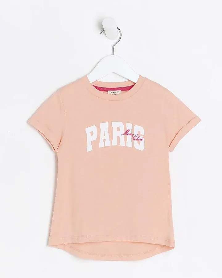 Mini girls coral Paris t-shirt