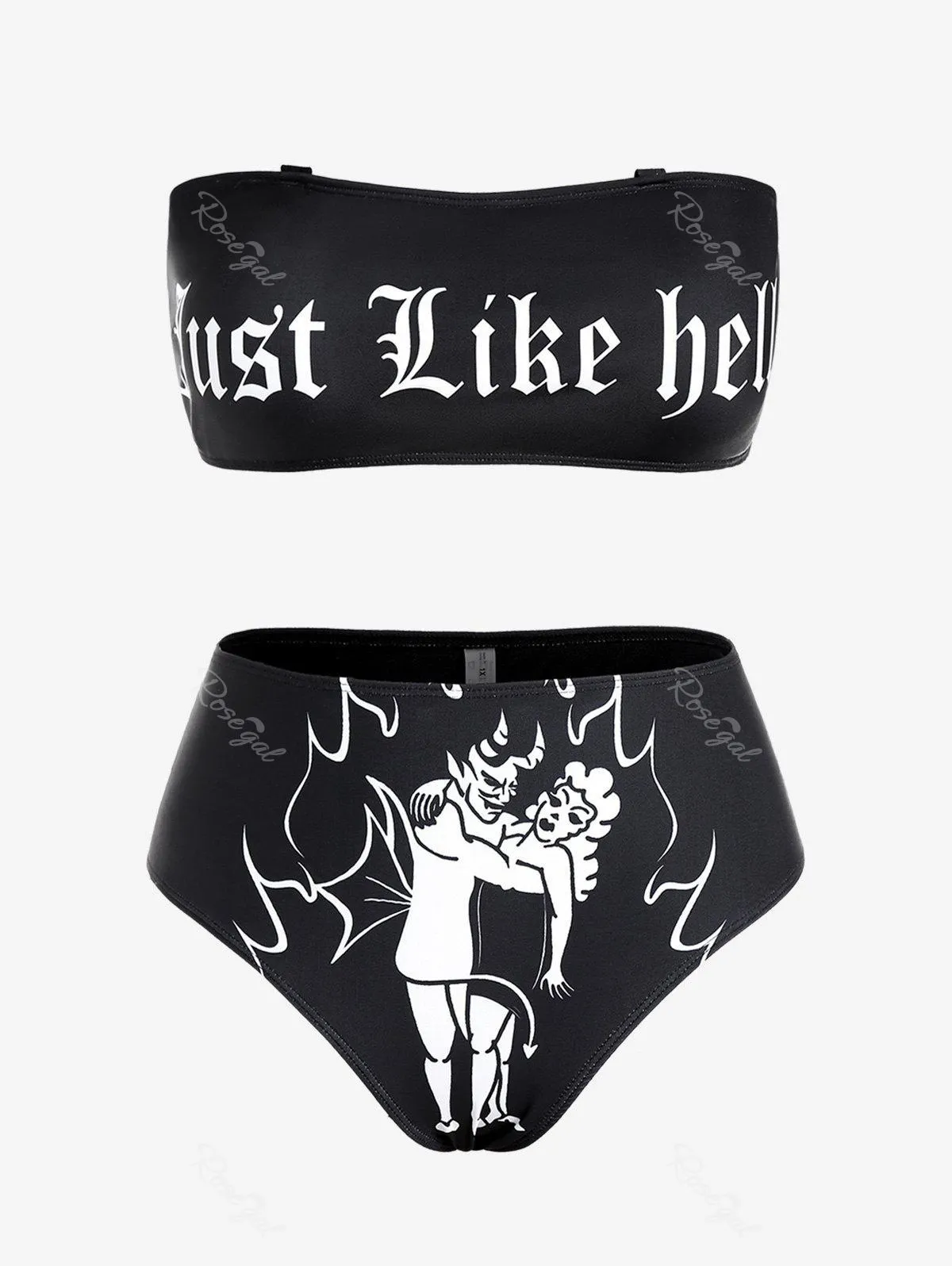 Gothic Figure and Letter Graphic Bandeau Bikini Swimwear - 4x | Us 26-28