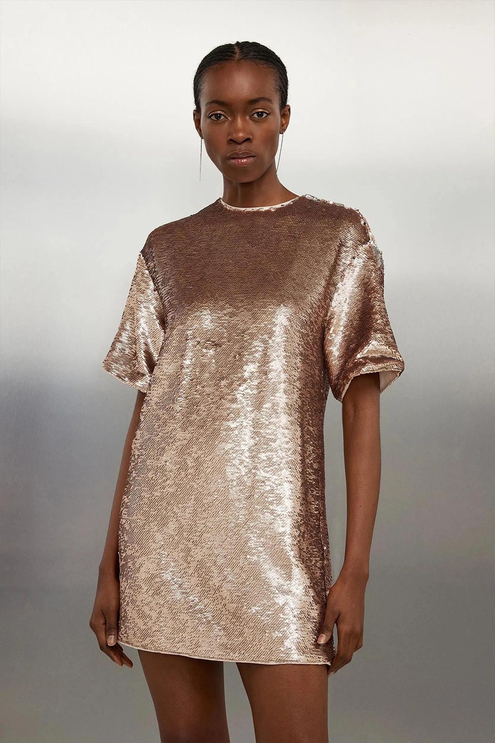 Sequin Woven Boxy T-shirt Mini Dress