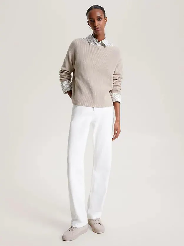 Ribbed Boat Neck Relaxed Jumper