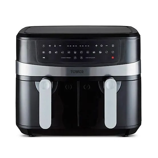 Tower T17088 Vortx 9L Duo Basket Air Fryer with Smart Finish 2600W Power - Black