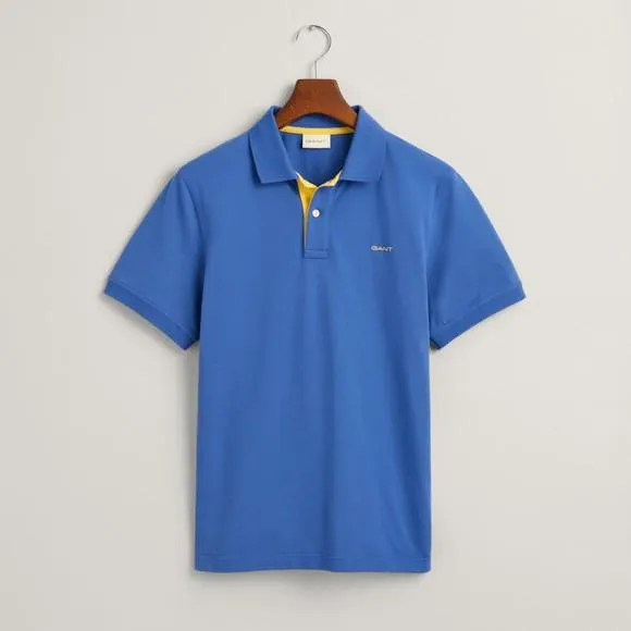 Mens Blue Contrast Pique Polo Shirt