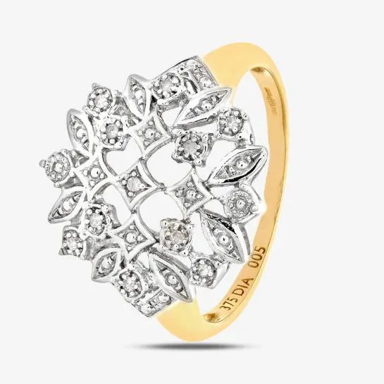 9ct Yellow Gold Diamond Tiered Cluster Ring PR06727Y