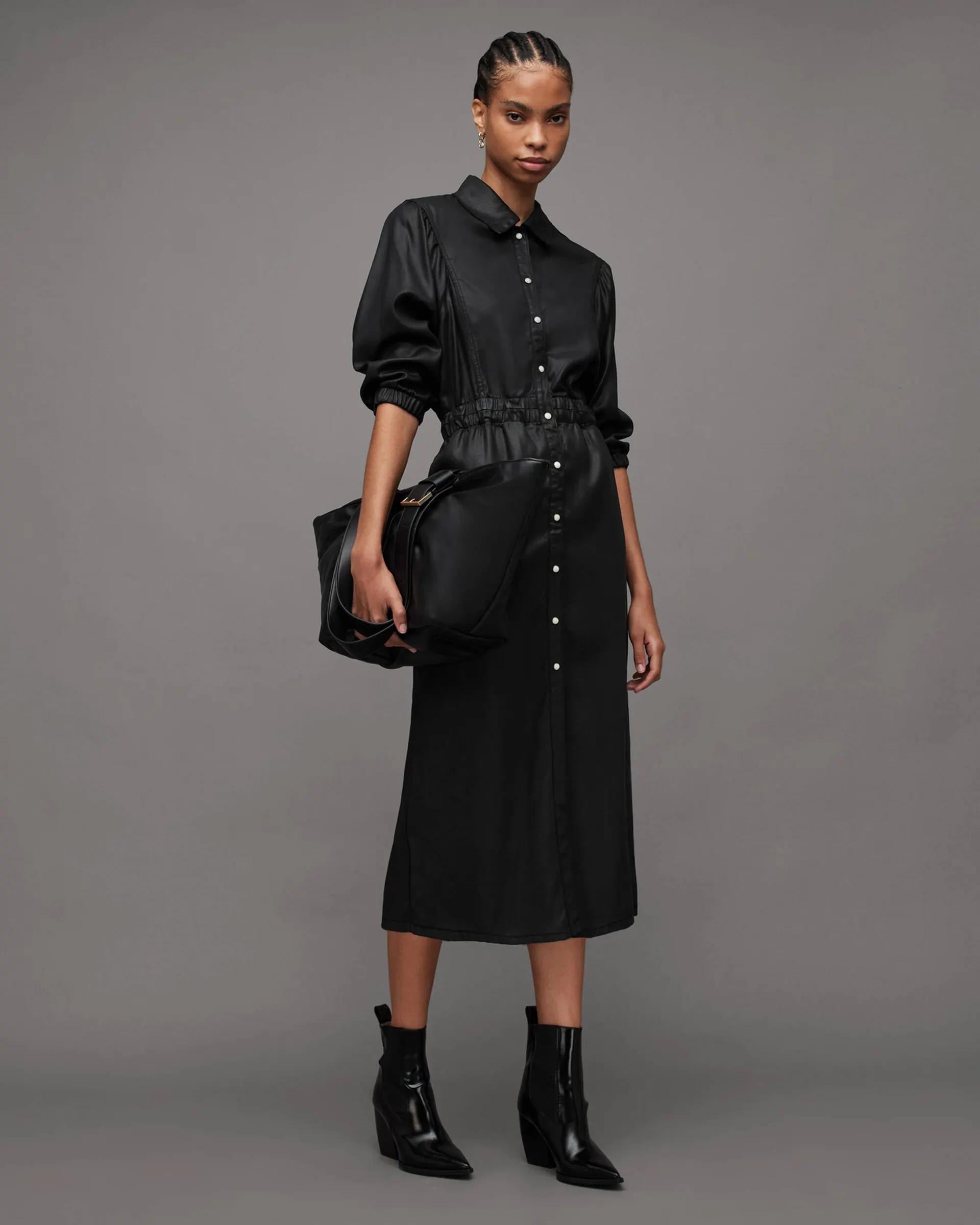 Osa Coated Denim Midi Shirt Dress