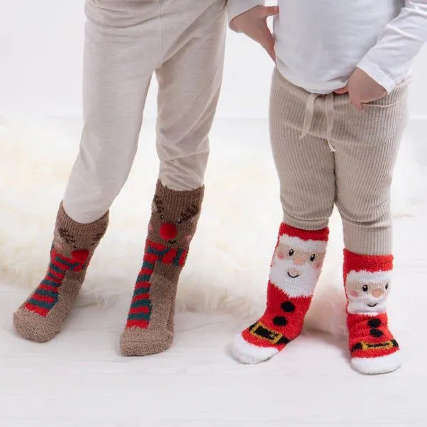 totes Toasties Kids Super Soft Reindeer and Santa Slipper Socks