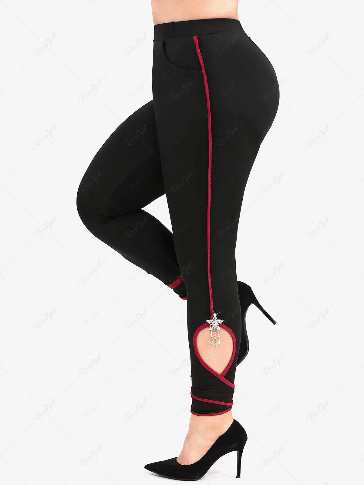 Plus Size Side Cut Out Pockets Pentagram Tassel Skinny Leggings - 1x | Us 14-16