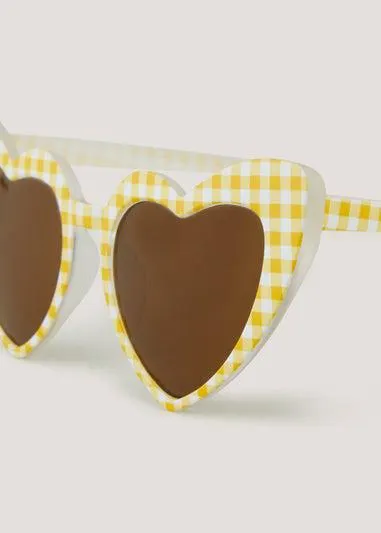 Kids Yellow Gingham Heart Sunglasses - One Size