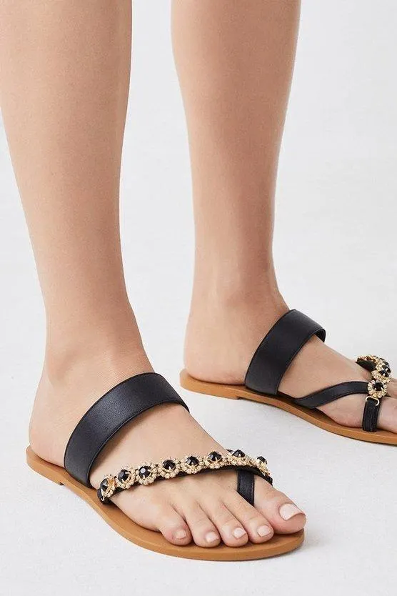 Leather Diamante Toe Loop Sandal