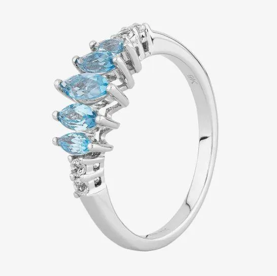 9ct White Gold Graduated Marquise Blue Topaz Ring BSR10640SBT