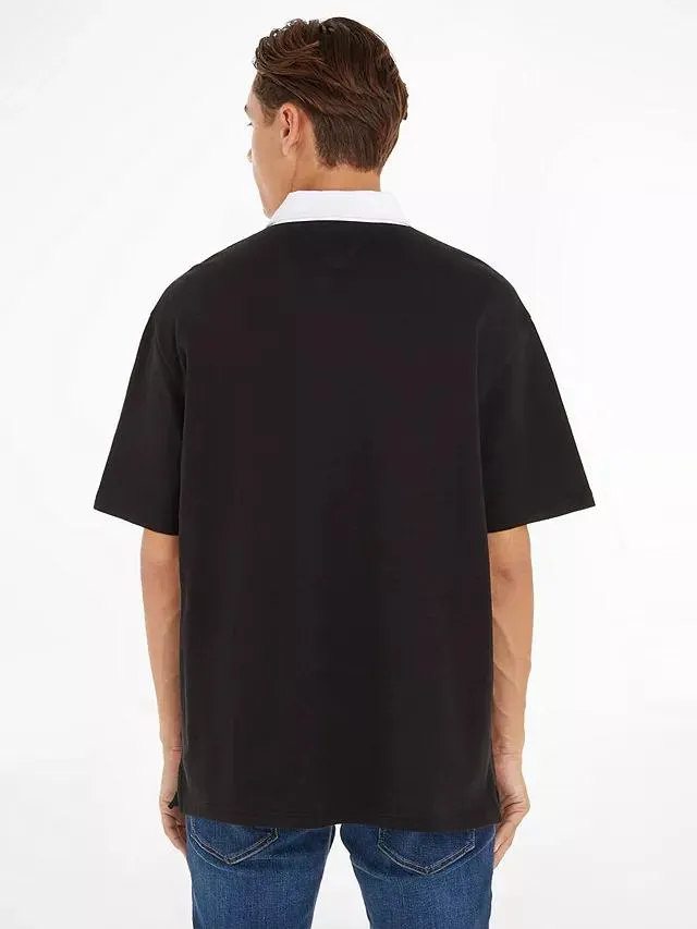 Tommy Jeans Stripe Rugby Shirt, Black