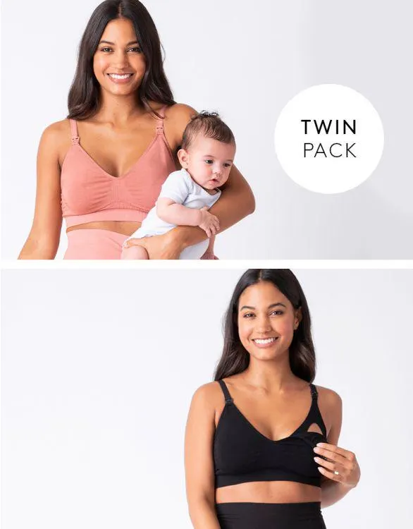 Bamboo Nursing Bras – Terracotta & Black Twin Pack