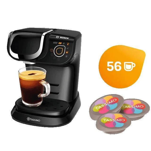 My Way Black Coffee Machine & Tassimo Best Sellers Coffee Capsule Selection