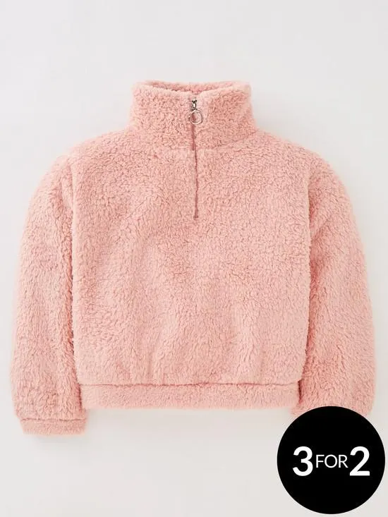 Girls Funnel Neck 1/4 Zip Fleece Jumper