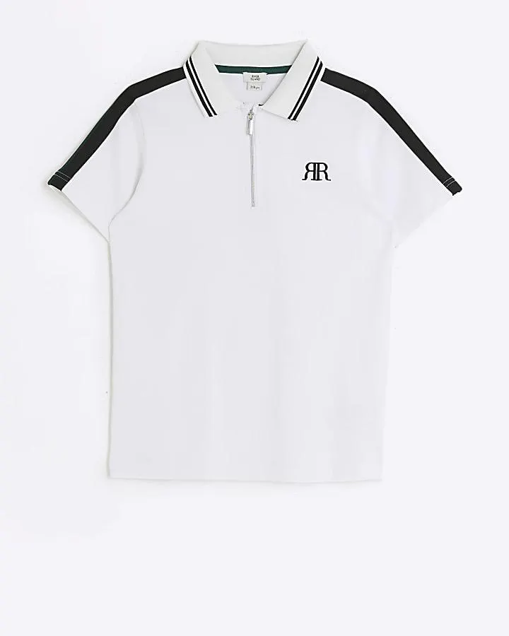Boys white taped polo