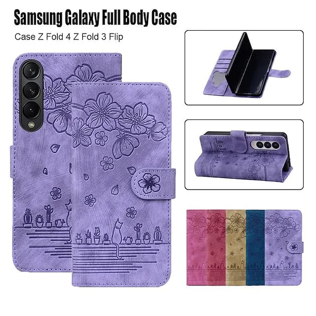 Phone Case For Samsung Galaxy Full Body Case Wallet Case Z Fold 4 Z Fold 3 Flip With Card Holder Kickstand Solid Colored PC PU Leather
