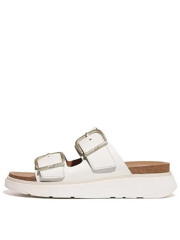 Gen-ff Buckle Two-bar Leather Slides - Urban White