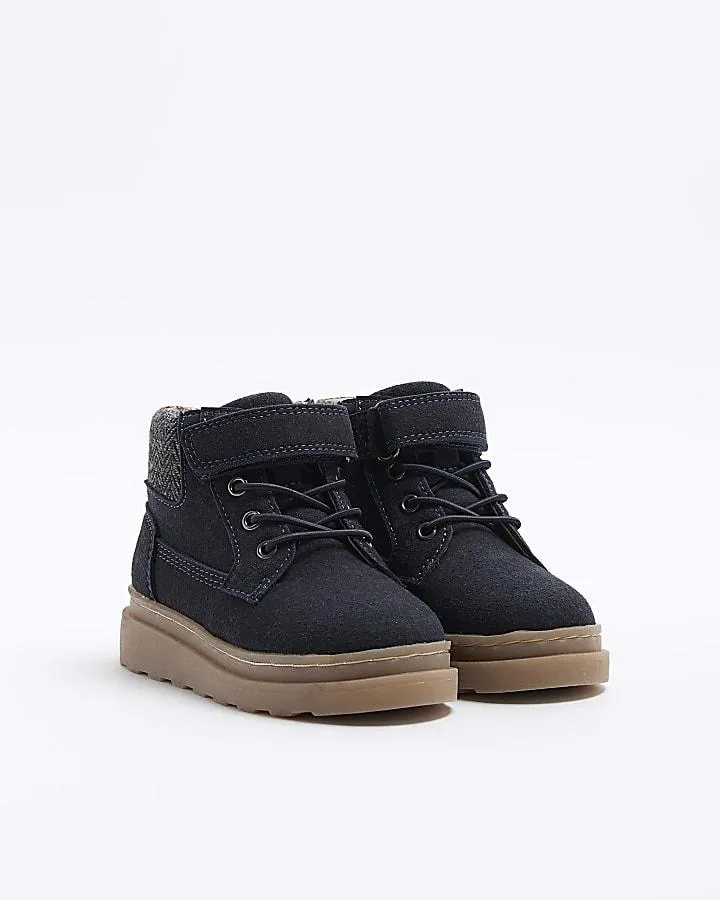 Mini boys navy velcro worker boots